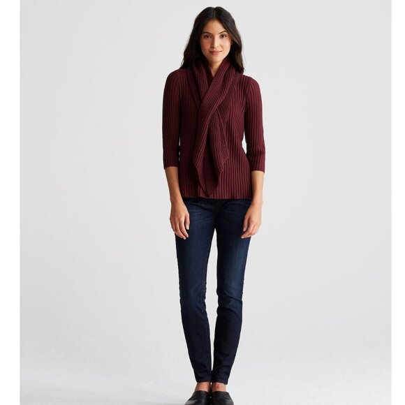New w/Tags Eileen Fisher "Keyhole Scarf in 100% Merino Rib", Claret Red - Picture 11 of 11